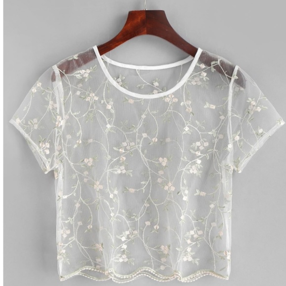 Zaful Tops - MAKE AN OFFER! Floral embroidered mesh